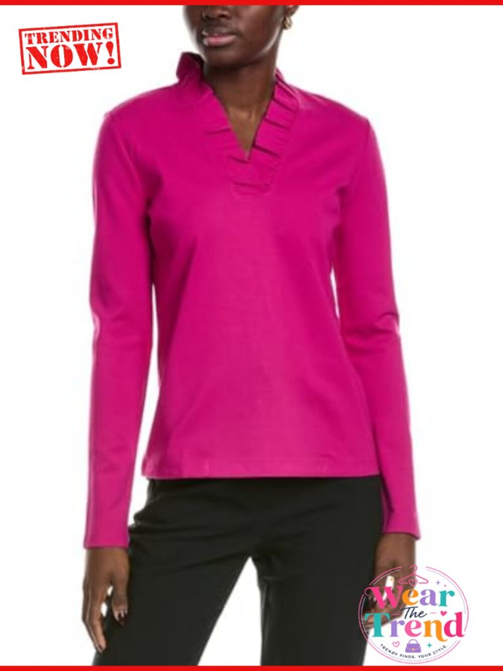 Ruffle V-Neck Long Sleeve Ponte Knit Top
